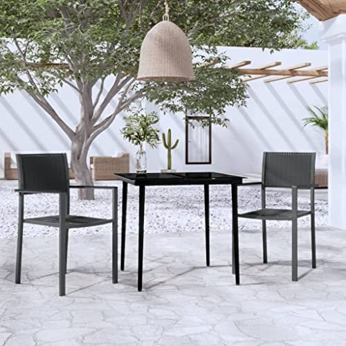 Ensemble de jardin 3 pièces - Noir - Avec table en verre - Chaises de salle à manger pour balcon - Design robuste