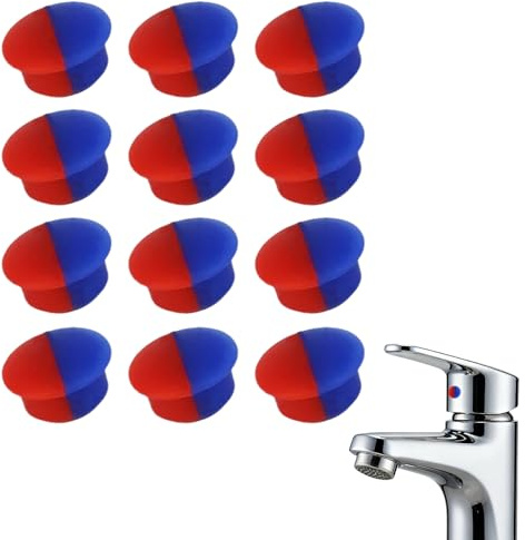 12pcs Hot and Cold Water Faucet Indicator, Silicone Tap Insert Index Buttons Parts for 7mm Holes Red & Blue Temperature Indicator Caps Accessories for Faucet RP53458 Kitchen Bathroom