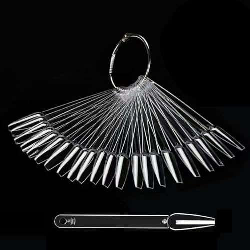 Durdiiy Nail Colour Display, Coffin Nails Tips Display for Nail Salon Practice Samples Sticks with Metal Ring Detachable Nail Art Tips Color Sticks for Beginners Nail Gel Polish Practice, 50Pcs