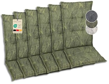 GO-DE Textil Bequeme und attraktive Polsterauflagen für Mittellehner-Gartenstühle (6er-Set, Blattmotiv groß grün, Mittellehner)