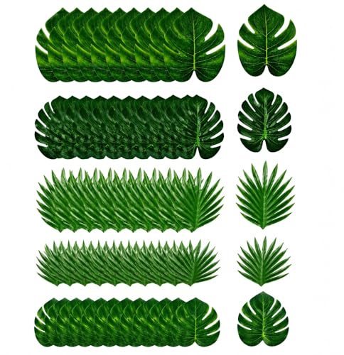 50 Stück Künstliche Monstera Blätter 5 Größe für Heimdekoration Party | Künstliche Palmenblätter, Grün Palmblätter Deko, Tropische Künstliche Blätter für Dekorationen Hawaiian Dschungel Strand