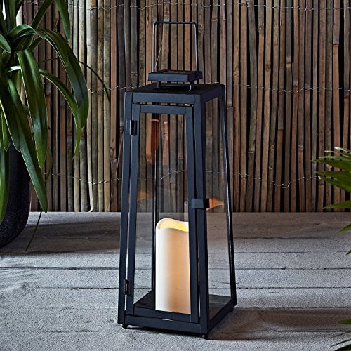 Lights4fun Schwarze Metall Solar Laterne mit LED-Kerze für draußen außen wetterfest Outdoor Garten Balkon Terrasse groß Solarleuchten Solarlampen Gartenleuchten 39,5 cm