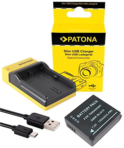 Chargeur fin + batterie pour Panasonic Lumix TZ101 TZ202 et GX80 – Batterie de rechange pour Panasonic DMW-BLG10 – Chargeur à utiliser avec n'importe quel câble micro USB (par exemple smartphone)