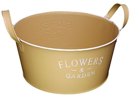 alles-meine.de GmbH 1 Stück XL Design - Blumentopf/Pflanzkübel/Pflanzschale - Metall - Flowers & Garden - hell braun - Pastell - Ø 28 cm - RUND - GROß - mit Henkel - Ei..