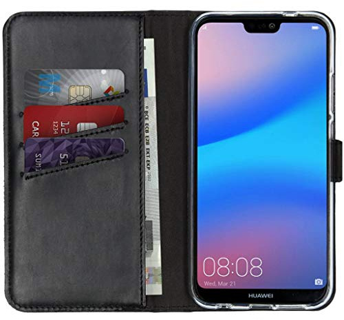 SELENCIA Klapphülle aus Echtleder - Geeignet für Huawei P20 Lite - Schwarz