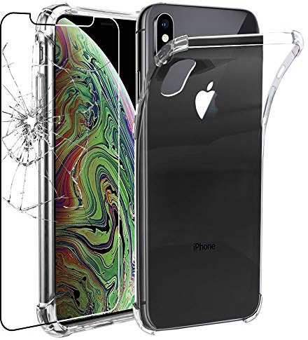ebestStar - Hülle für iPhone XS Max, Silikon Handyhülle, Klar TPU Schutzhülle, verstärkten Rändern und Ecken, Transparent + Panzer Schutz Glas