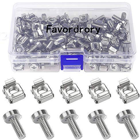 Favordrory Käfigmuttern, Schrauben und Unterlegscheiben für Rackmontage, Serverschränke, Rackmontage, Serverregale, Router, Silber (M6 x 20 mm)