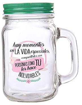 Jarra de Cristal VERDE con Caña FrasesMOMENTOS ESPECIALES (Precio Unitario) - Jarras Frases para Detalles Bodas y Comuniones