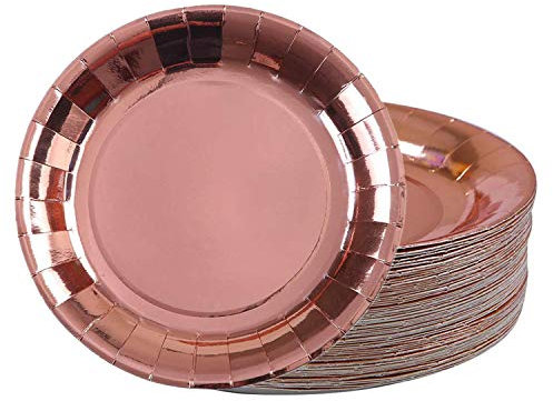 Topways Or Rose Assiette Jetable Decoration Anniversaire, 48pcs 18cm Papier Assiette Vaisselle Jetable Plateau pour Decoration Anniversaire Fille Femmes, Enfants Party Fête Mariages Camping, 7inchs