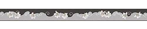 Frise papier peint fleurie noire & grise | Frise tapisserie style baroque motif fleur | Frise murale pour chambre adulte & salon