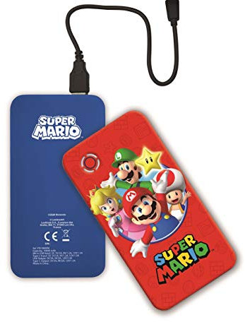 Lexibook, Super Mario Luigi, snel opladen Power Bank draagbare externe batterij 10000 mAh, stroomvoorziening, USB C-kabel inbegrepen, Rood/Blauw, PB10000