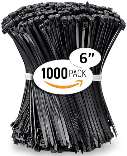 ALBO Black Zip Ties 6 Inch Plastic Cable Ties 1000 Pack Tie Wraps 40lb UV Resistant Small Nylon Wire Ties