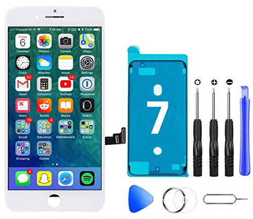 Hoonyer Pantalla para iPhone 7, Repuesto de Pantalla Táctil LCD y Ensamblaje Marco de Reemplazo Digitalizador con kit de Herramientas de Reparación (Blanco)