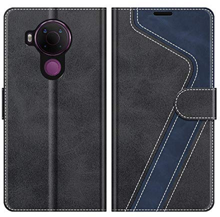 MOBESV Hülle für Nokia 5.4 Handyhülle, Lederhülle mit Kartenfach, Klapphülle mit Ständer, Flip Case Handytasche Schutzhülle, Modisch Schwarz