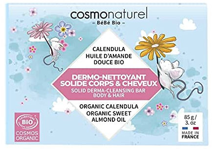 Cosmo naturel Dermo-Nettoyant Solide Corps et Cheveux au Calendula et Huile d'amande douce 85g