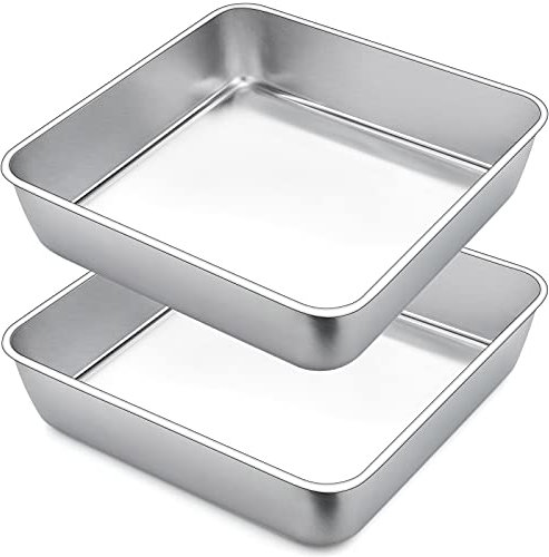 Joyfair Set di 2 stampi quadrati per torte in acciaio inox, 23,5 x 23,5 x 5 cm, ideali per torte, brownie/lasagne, sani e atossici, lavabili in lavastoviglie