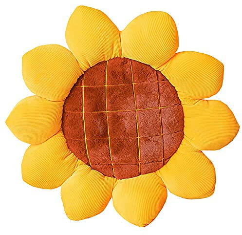 Aodafei Gelbe Sonnenblumen Kissen,Kissen Blumenform Sitzkissen Kinder,Sonnenblumen Boden Kissen Plüsch,Sonnen Kissen Blumenform Rund Für Kinderzimmer Sitzkissen Stuhl,Φ50 cm
