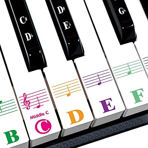 Azymi Piano Stickers, Piano Key Stickers for 88/61/54/49/37 Key Full Set for White and Black Keys, Colorful Bigger Letter-Thinner Transparent Removable with Cleaning Cloth