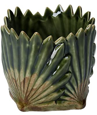 Antiqued Ceramic Fan Leaf Small Pot Cover By Gisela Graham
