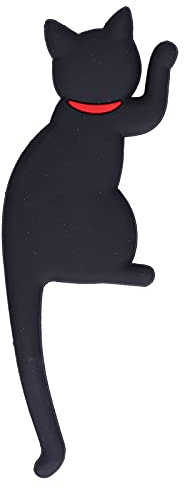 Cat Shaped Refrigerator Magnetic Sticker, Cute Cat with Long Freely Bend Tail Fridge Magnet Hook, Perfect Animal Lover Gifts, Gray/White/Black, 1Pcs(black)
