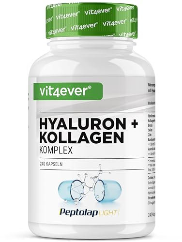 Hyaluronsäure Kollagen Komplex - 240 Kapseln - Premium: Mit bioaktives Biotin, Selen, Zink, natürliches Vitamin C aus Acerola & Silizium aus Bambus - Laborgeprüft