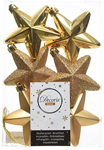 6er Set Anhänger PVC Stern Weihnachtskugeln Baumschmuck bruchfester Christbaumschmuck (hellgold)