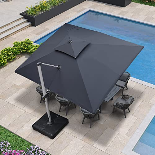 PURPLE LEAF Parasol Déporté Rectangulaire 3 x 3,65 m, Parasol De Jardin Extérieur Toit à Double Rotatif 360°, Parasol Terrasse Extérieur XXL, Gris acier