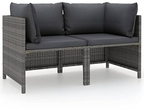 2-Sitzer-Gartensofa mit Polstern Grau Poly Rattan