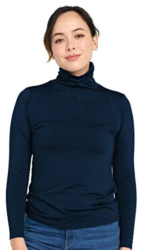 LAPASA Haut Thermique Col Roulé Femme Maillot de Corps à Manches Longues sous-Vêtements Automne-Hiver Chaud L88 Fin, Bleu Marine, S