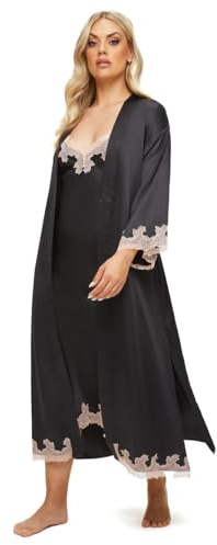 Ann Summers - Sorella Maxi Silk Satin Robe for Women, Long Silk with Pink Lace Trim, Wedding Day, V Neck Sleepwear, Ladies Loungewear