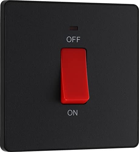BG Electrical Cooker Control Switch Unit with LED Power Indicator, Single Plate, Double Pole, Screwless, Evolve, Matt Black, 45A, PCDMB74B