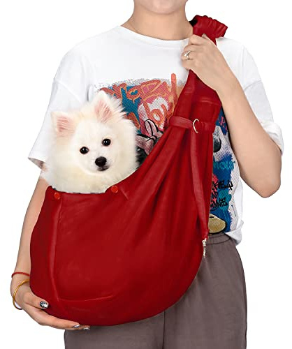 PETLOFT Tragetuch Hund, Reversibel Kleine Hundetrage, Einstellbar Pet Tragetuch, Freisprecheinrichtung Cross-Body Carrier mit Halsband für Hund/Katze/Hase, Fuchsia Pink