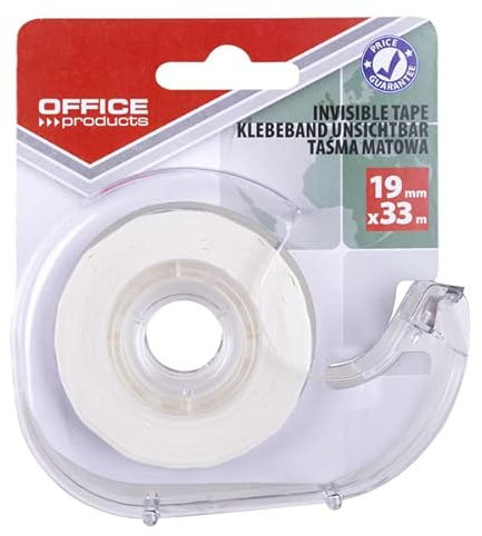 OFFICER PRODUCTS 18221951-90 Klebeband 1 Rollen mit Abroller/Weiß Matt/ 19mm x 33m / Spender/Büroklebeband/Durchsichtiges Allzweckband für Schule, Heim und Büro/Beschriftungsfähig