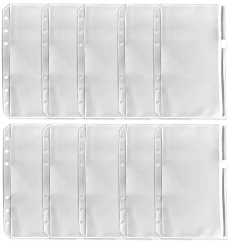 10 Stück A6 Bindertaschen, A6 Größe, 6 Löcher Bindertaschen, wasserdichte PVC-Tasche, hochwertige transparente Ordner mit Reißverschluss, wasserdichte Geldumschläge für 6-Ring-Notebook, Binder