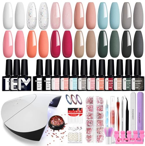 Phoenixy Gel Nagellack Set mit 36W UV Nagellampe 12 Stk. Gel Farblack Set Nagellack Starterset Gelnägel Starterset UV Nagellack Set Geschenk für Frauen