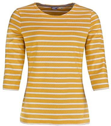 modAS Bretonisches Damenshirt mit 3/4-Arm - Streifenshirt Ringelshirt Basic Shirt Gestreift aus Baumwolle in Blaumelange/Weiß Größe 40