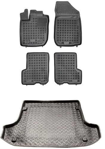 MOTOS Satz Gummifußmatten und PE Kofferraumwanne für Dacia Logan II MCV 2013-2020 Verbessern Sie Ihren Reisekomfort mit Antirutschmatte Auto - Allwetter fußmatten Auto, Schutz vor Verschmutzung