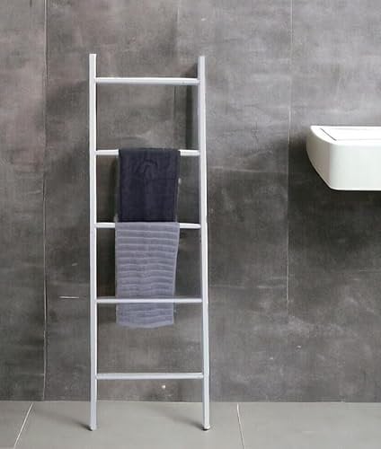 Tall Wooden Blanket Towel Ladder 5 Rungs Hooks Bathroom Rack Decor Shelf