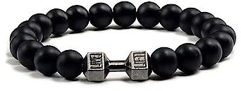 Black Dumbbell Bracelet,Volcanic Lava Elastic Natural Stone Bead Bracelet, Stainless Steel Barbell Jewelry for Fitness Men, Jewelry Gifts for Fitness Yoga Men and Women