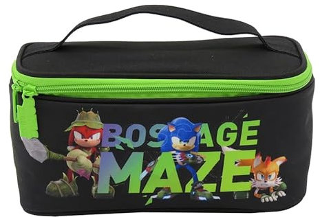 Sonic- Trousse de toilette, trousse de toilette, fourre-tout, double fermeture éclair, couleur verte, produit officiel (marques CyP)