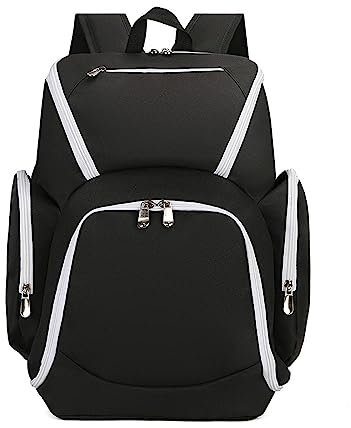 FANDARE Sac à Dos de Basket-Ball Grand Sac de Foot Sacs à Dos Cartables Sacs portés Dos Sac d'épaule pour Le Football, Volley-Ball,Voyager,Étudiant Daypacks Noir Blanc