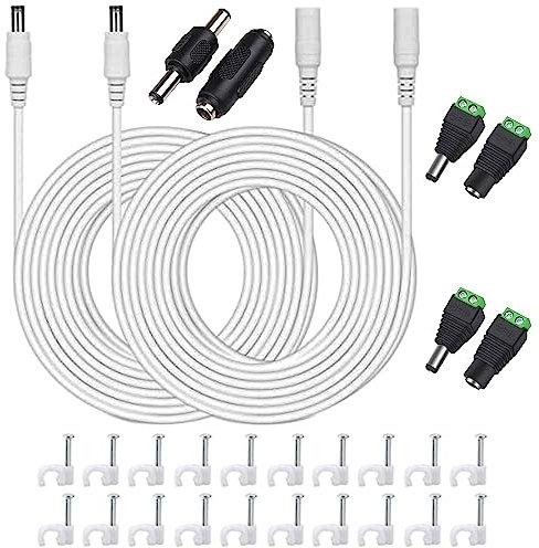 GTIWUNG 2 Pezzi Cavo Prolunga da 12V 3 Metri, Cable di Prolunga Piatto Adattatore Alimentazione DC 2.1mmx5.5mm, Cavo Femmina a Maschio per Telecamera Sicurezza CCTV/IP, DVR, Bianco