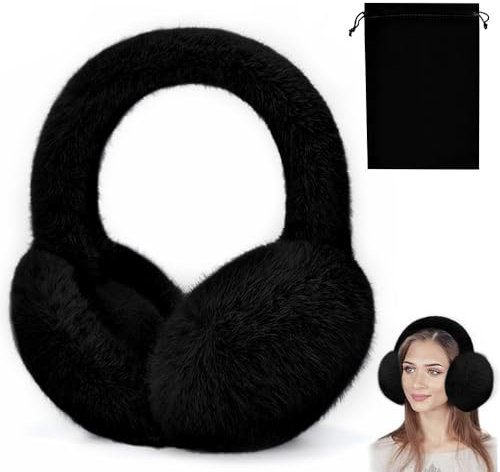 LANSKYLAN Winter Ohrenwärmer Ohrenschützer Schwarz Ohrenmuscheln Faltbare Earmuffs Plüsch Abnehmbar Ear Warmers Ohrwärmer Erwachsene Winter Ear Muffs Outdoor Kälteschutz Winterzubehör für Herren