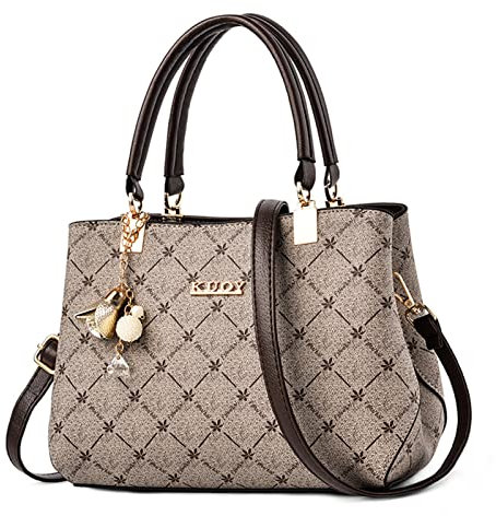 SODOLLEE Handtasche Damen Elegant Henkeltasche mit Exquisiter Anhänger PU Leder Frauen Umhängetasche Ahornblatt Schultertasche für Reisen Shopper Arbeiten Braun Griff A