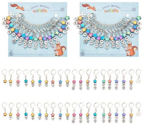 nbeads 40 Stück Stern-Zahlen-Maschenmarkierer, Acryl-Charms Legierung Häkel-Maschenmarkierer Abnehmbarer Hebelhaken Maschenmarkierer Zum Stricken Weben Nähen Schmuckherstellung