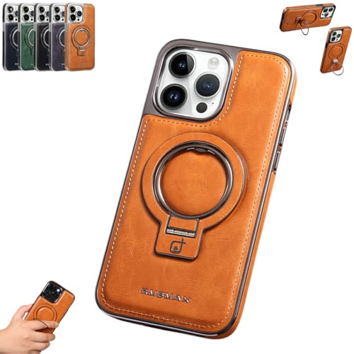Zhongle Luxuriöser Magnetischer Lederständer für iPhone - Stoßfeste Hülle Mit Integriertem Unsichtbarem Ständer für 15/14/13 Pro Max (Für 13, Braun)