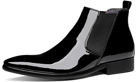Ninepointninetynine Stivaletti Chelsea da Uomo in Vera Pelle Verniciata Lucida con Punta a Punta Impermeabile indossabile Senza Vestito Casual Slip on (Color : Nero, Size : 40 EU)