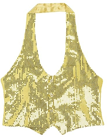 W WIDMANN MILANO Party Fashion, glitzernde Weste für Damen, goldene Pailletten, Komfort M/L, vielseitig, pflegeleicht, ideal für Partys und besondere Anlässe