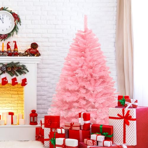 6ft Pink Christmas Tree, Artificial Christmas Trees Pink, Spruce Full Tree With Metal Stand,Quick Assembly, Seasonal Holiday Carnival Decoration (pink)