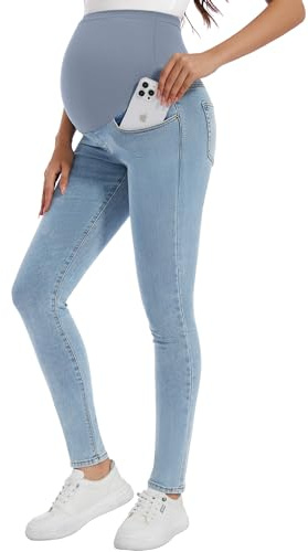 PACBREEZE Damen Umstandsjeans über dem Bauch, schmal, dehnbar, hohe Taille, Denim, Skinny Hose mit Taschen